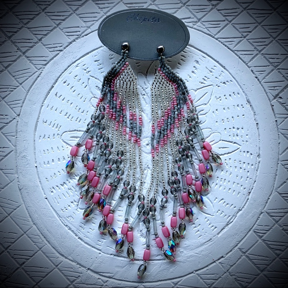 Vintage Extra Long Pink & Gray Chipita earrings